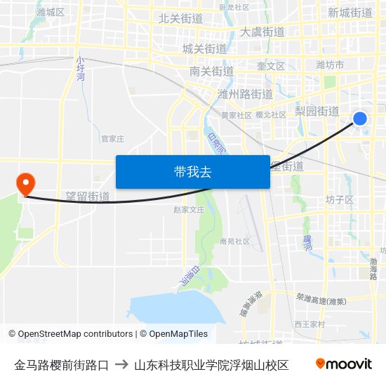 金马路樱前街路口 to 山东科技职业学院浮烟山校区 map