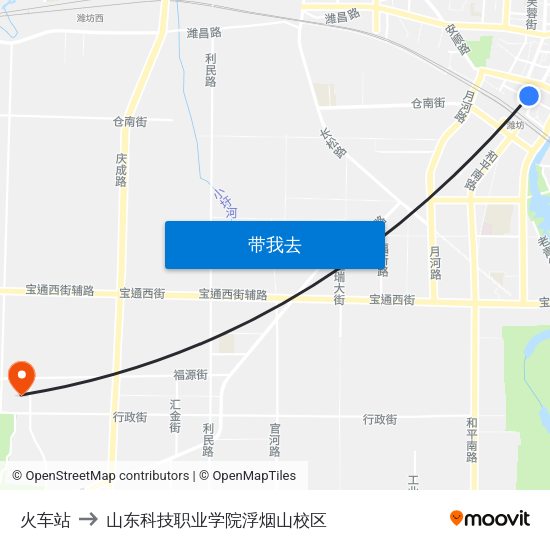 火车站 to 山东科技职业学院浮烟山校区 map