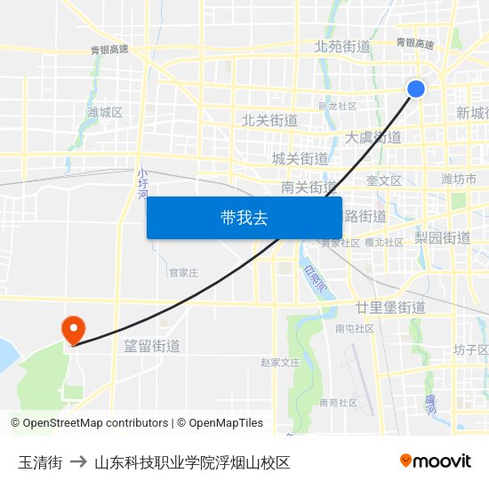 玉清街 to 山东科技职业学院浮烟山校区 map