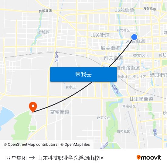 亚星集团 to 山东科技职业学院浮烟山校区 map