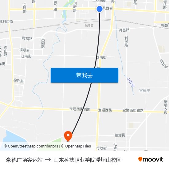 豪德广场客运站 to 山东科技职业学院浮烟山校区 map