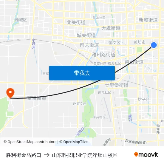 胜利街金马路口 to 山东科技职业学院浮烟山校区 map