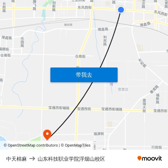 中天棉麻 to 山东科技职业学院浮烟山校区 map