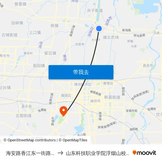 海安路香江东一街路口 to 山东科技职业学院浮烟山校区 map