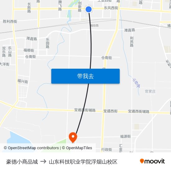 豪德小商品城 to 山东科技职业学院浮烟山校区 map