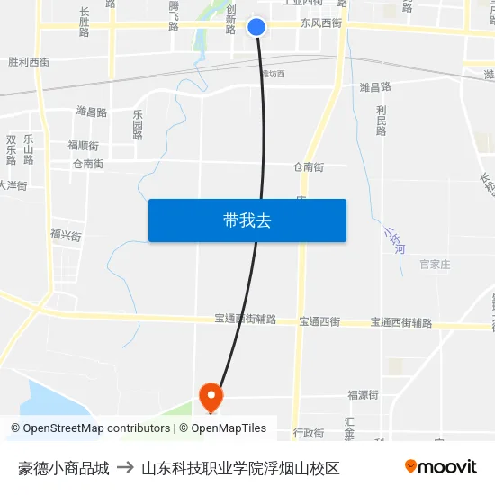 豪德小商品城 to 山东科技职业学院浮烟山校区 map