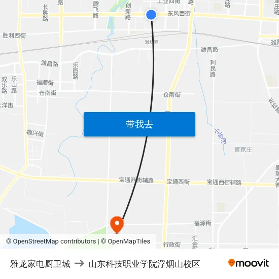 雅龙家电厨卫城 to 山东科技职业学院浮烟山校区 map