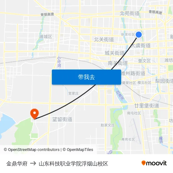 金鼎华府 to 山东科技职业学院浮烟山校区 map