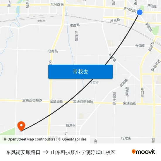 东风街安顺路口 to 山东科技职业学院浮烟山校区 map