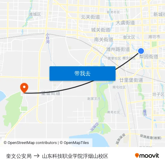 奎文公安局 to 山东科技职业学院浮烟山校区 map