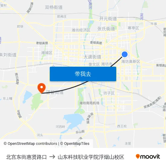 北宫东街惠贤路口 to 山东科技职业学院浮烟山校区 map