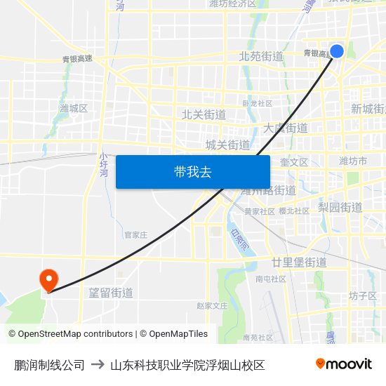 鹏润制线公司 to 山东科技职业学院浮烟山校区 map