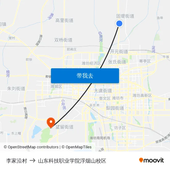 李家沿村 to 山东科技职业学院浮烟山校区 map