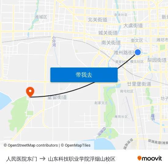 人民医院东门 to 山东科技职业学院浮烟山校区 map