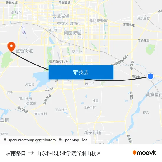 眉南路口 to 山东科技职业学院浮烟山校区 map