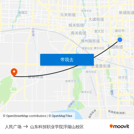 人民广场 to 山东科技职业学院浮烟山校区 map