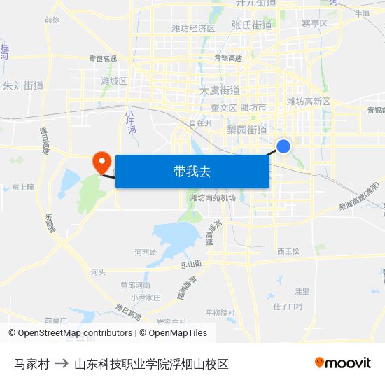 马家村 to 山东科技职业学院浮烟山校区 map