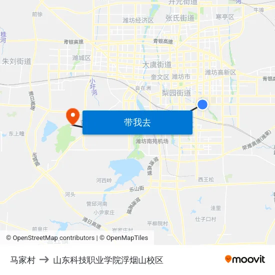马家村 to 山东科技职业学院浮烟山校区 map