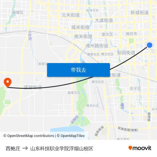 西鲍庄 to 山东科技职业学院浮烟山校区 map