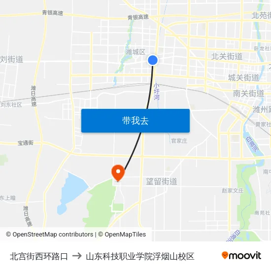 北宫街西环路口 to 山东科技职业学院浮烟山校区 map