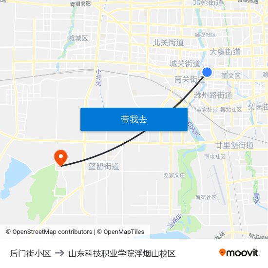 后门街小区 to 山东科技职业学院浮烟山校区 map