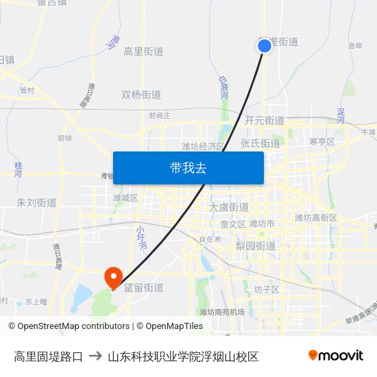 高里固堤路口 to 山东科技职业学院浮烟山校区 map