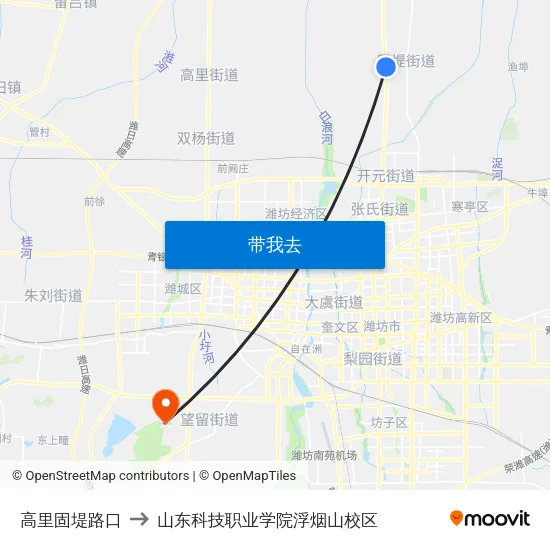 高里固堤路口 to 山东科技职业学院浮烟山校区 map