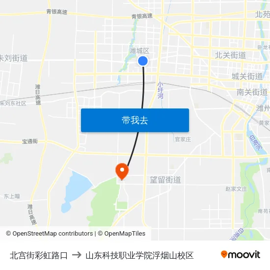 北宫街彩虹路口 to 山东科技职业学院浮烟山校区 map