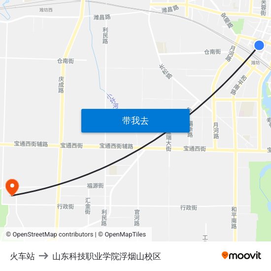 火车站 to 山东科技职业学院浮烟山校区 map