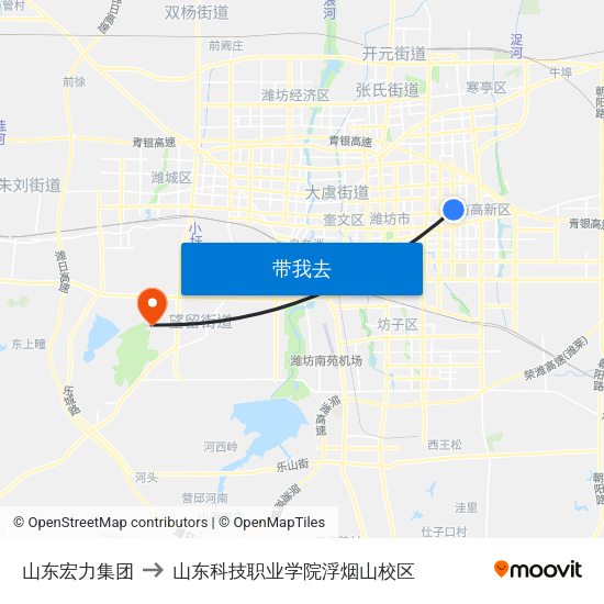 山东宏力集团 to 山东科技职业学院浮烟山校区 map