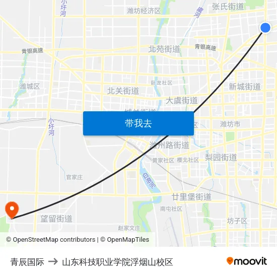 青辰国际 to 山东科技职业学院浮烟山校区 map