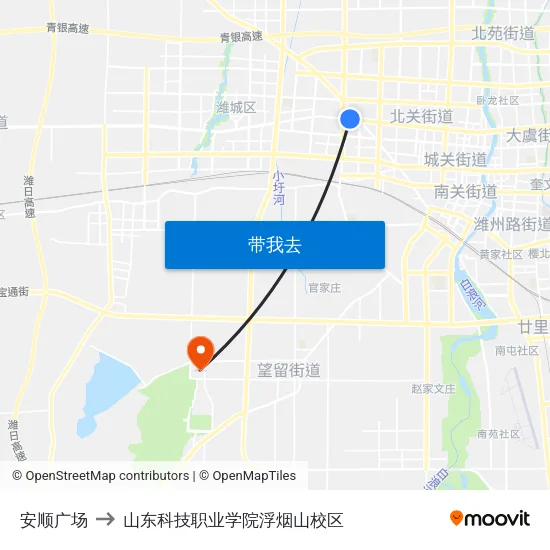 安顺广场 to 山东科技职业学院浮烟山校区 map
