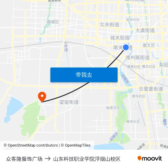 众客隆服饰广场 to 山东科技职业学院浮烟山校区 map