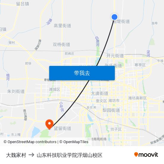 大魏家村 to 山东科技职业学院浮烟山校区 map