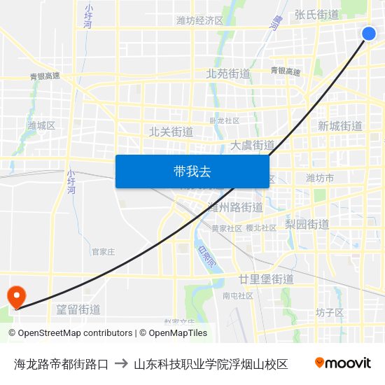 海龙路帝都街路口 to 山东科技职业学院浮烟山校区 map