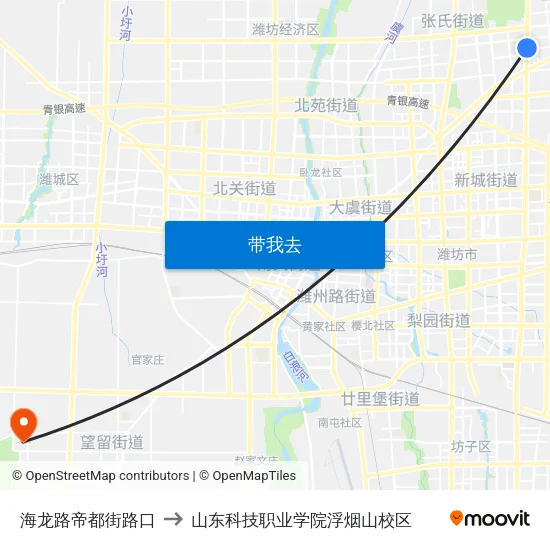 海龙路帝都街路口 to 山东科技职业学院浮烟山校区 map