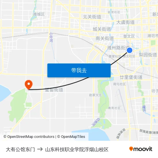 大有公馆东门 to 山东科技职业学院浮烟山校区 map
