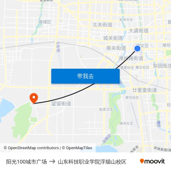 阳光100城市广场 to 山东科技职业学院浮烟山校区 map