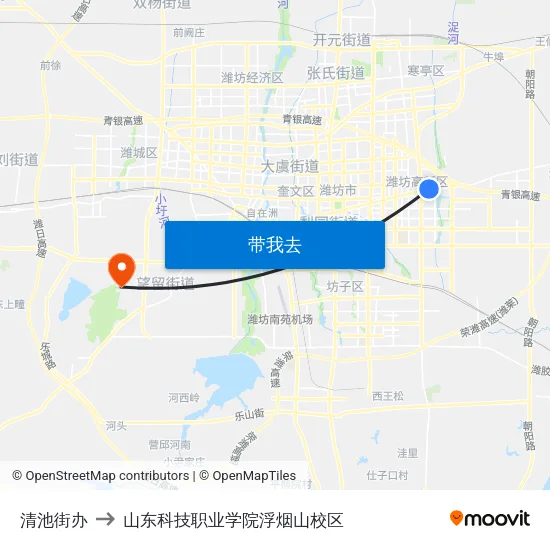清池街办 to 山东科技职业学院浮烟山校区 map