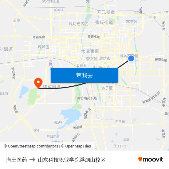 海王医药 to 山东科技职业学院浮烟山校区 map