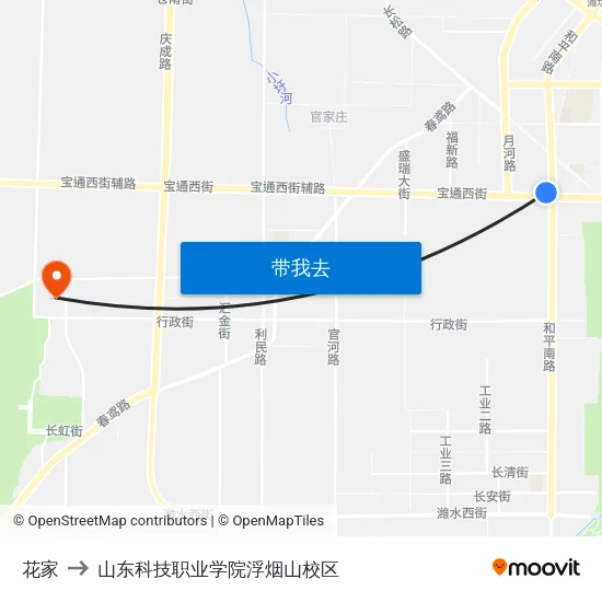 花家 to 山东科技职业学院浮烟山校区 map