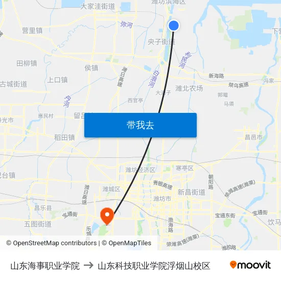 山东海事职业学院 to 山东科技职业学院浮烟山校区 map