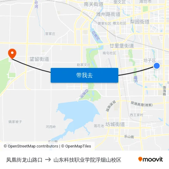 凤凰街龙山路口 to 山东科技职业学院浮烟山校区 map