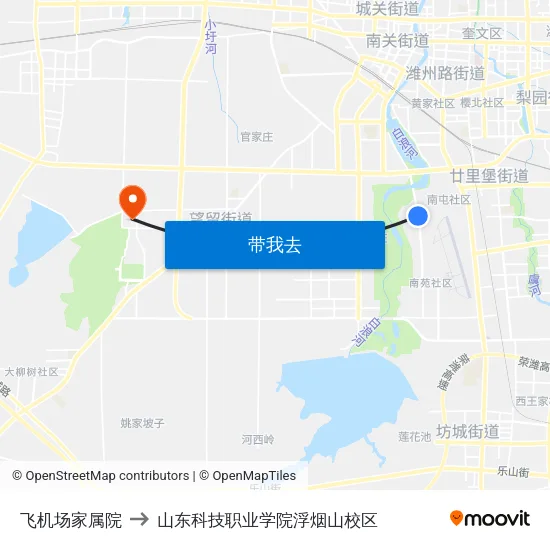 飞机场家属院 to 山东科技职业学院浮烟山校区 map