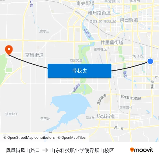 凤凰街凤山路口 to 山东科技职业学院浮烟山校区 map