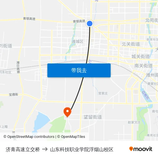 济青高速立交桥 to 山东科技职业学院浮烟山校区 map