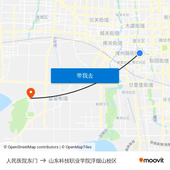 人民医院东门 to 山东科技职业学院浮烟山校区 map