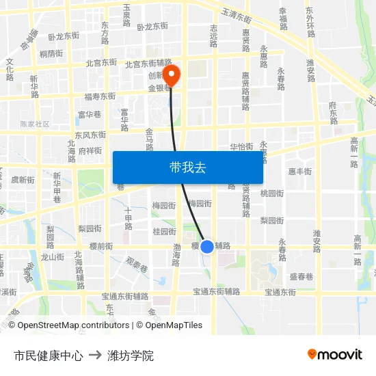 市民健康中心 to 潍坊学院 map