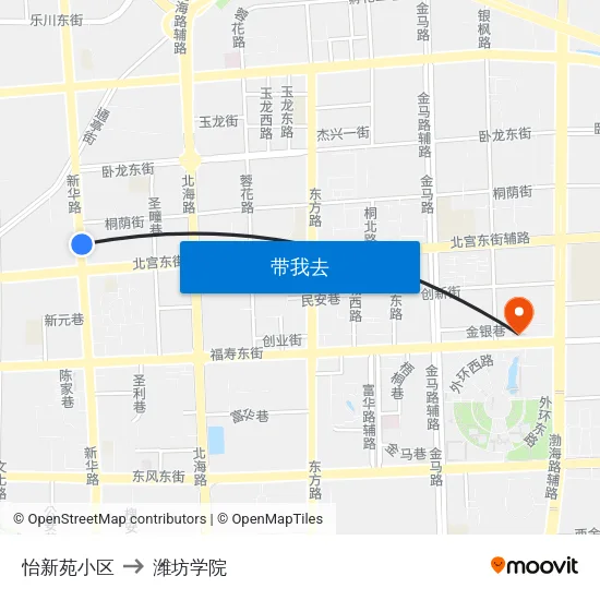 怡新苑小区 to 潍坊学院 map