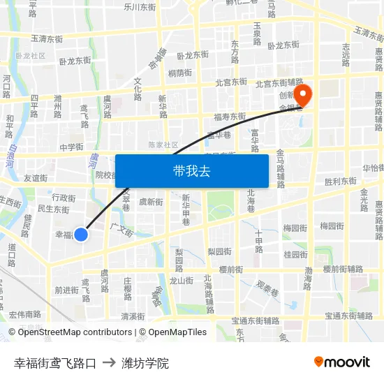 幸福街鸢飞路口 to 潍坊学院 map